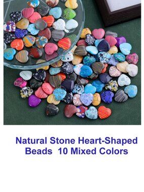 Natural Heart-Shaped  Pocket Stones (not Beads) 10 Mixed Colors  20mm